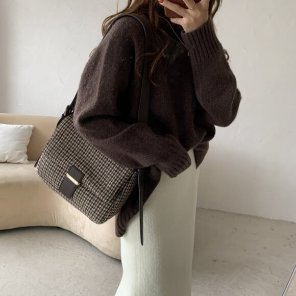 Chic Houndstooth Purse Cute Bag Chic Handbag, Brown - Picture 3 of 7